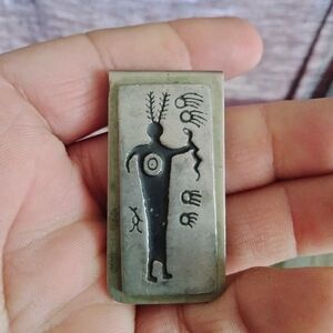 Silver tone Rectangular Money Clip with Tribal Design